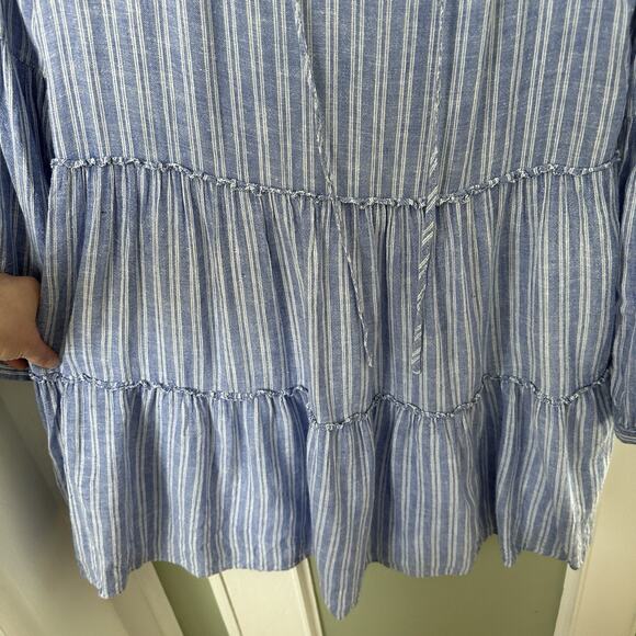 Rails Everly Ludlow Stripe Linen Blend Long Sleeve Dress Blue Size XS Flowy - Picture 5 of 10